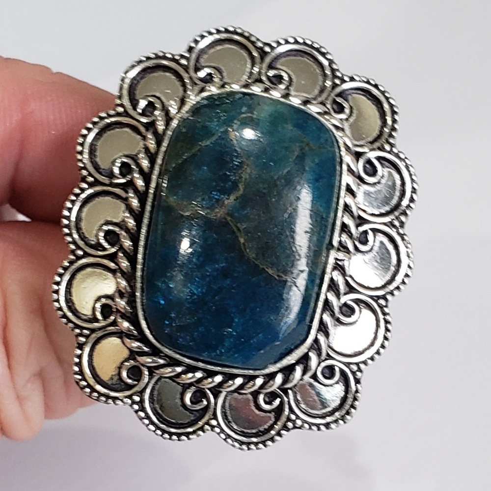Apatite Gemstone, 925 Silver Ring - image 1